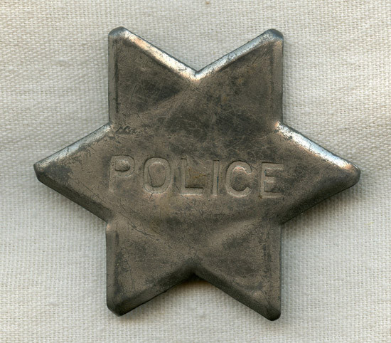 Circa 1900 "Tin Star" "Stock" 6 Point Star Police Badge (Toy?)